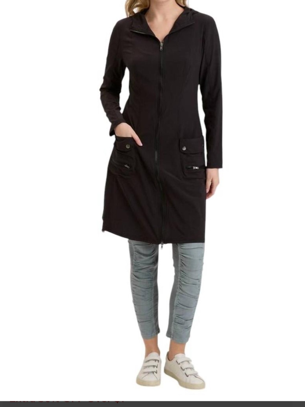 XCVI Wearables Jacket Dress Black Long Zip Front Hoodie Dress with Front Pockets